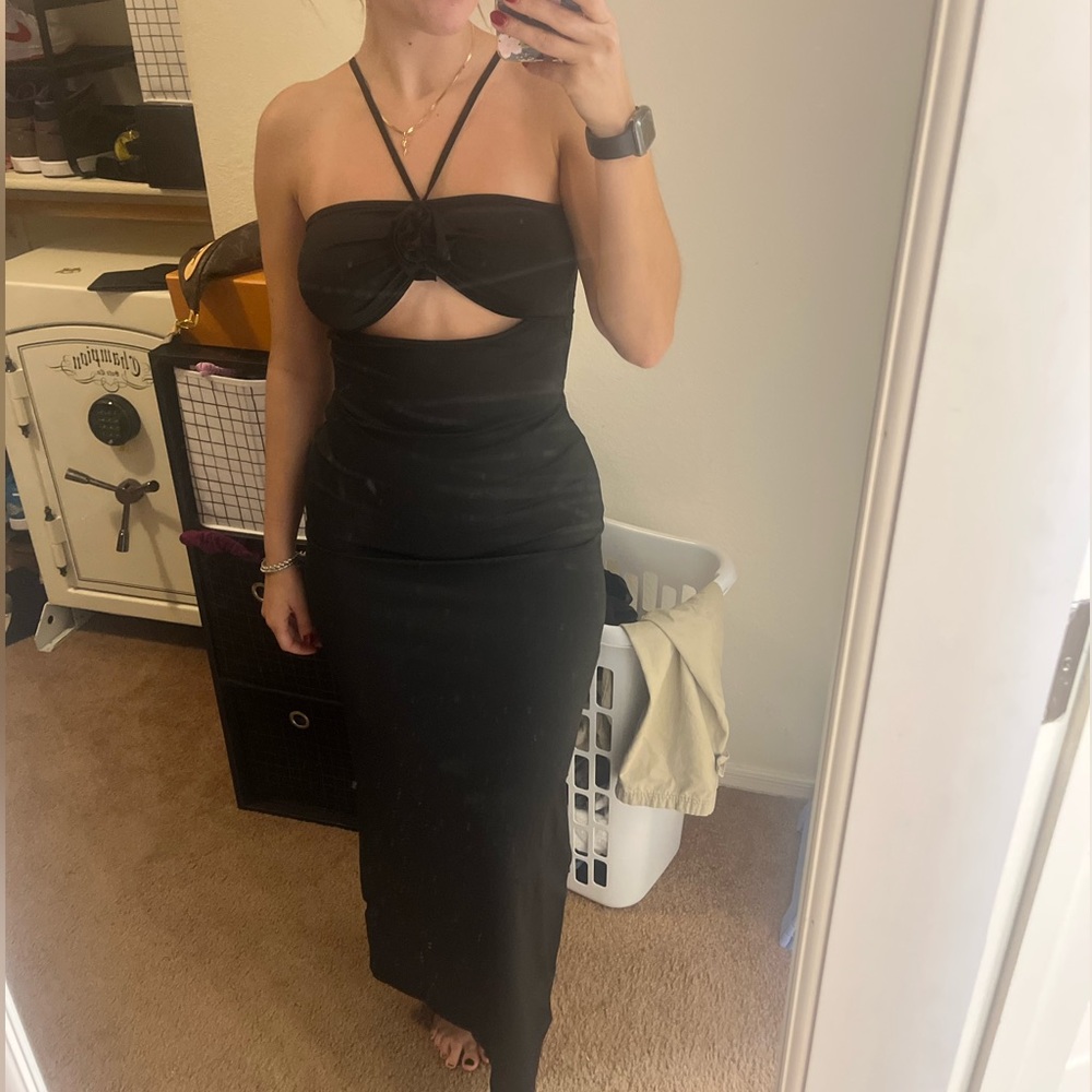 Black Dress - Rosette chest detail